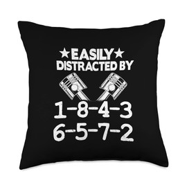 V8 Drag Racing & Funny Mechanic Gifts Men Women Easily Distracted by 1-8-4-3-6-5-7-2 Firing Order V8 Garage Throw Pillow, 18x18, Multicolor