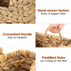 BTSKY Mail Organizer Wall Mounted File Holder Natural Water Hyacinth Magazine Basket Wall Hanging Magazine Holder Mail Storage Basket Bin for Home Office, 11.8 x 4.3 x 7.9 Inch