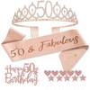 Jonvell 50th Birthday Sash and Tiara for Women, Rose Gold