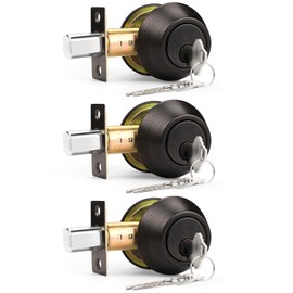 Probrico Oil Rubbed Bronze Round Double Cylinder Deadbolt Lock, Keyed Both Side Door Lock, Keyed Alike Combo 3 Pack