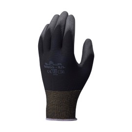 SHOWA B0500 Nylon/Polyester Work Glove with Polyurethane Coated Palm, 13 Gauge, Black, M
