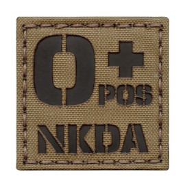 Coyote Brown Tan Infrared IR OPOS NKDA O+ Blood Type 2x2 Laser Reflective Tactical Morale Touch Fastener Patch