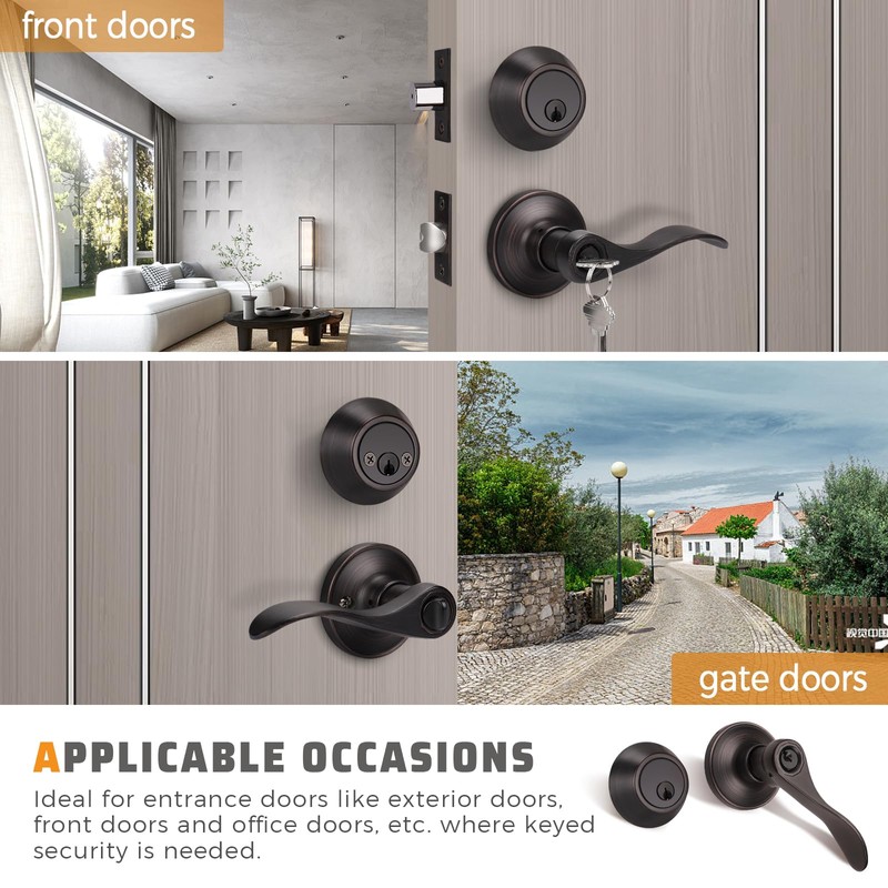 KNOBWELL 3 Pack Keyed Alike Bronze Front Door Handle and