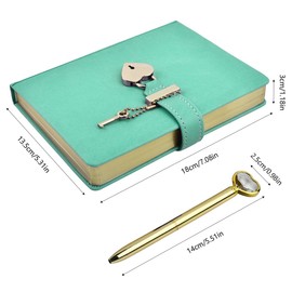 Diary with Lock and Key, Heart Shaped Lock Notebook with Lock, Secret Diary for Girls, Lockable Notebook, Girls Diary, Journal Secret Planner Notebook Gift for Women Girls - Green