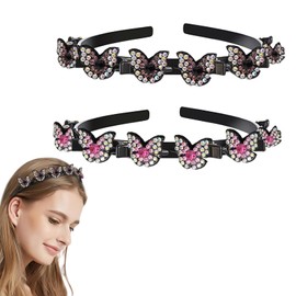 SSyang 2 Pieces Double Bangs Hairstyle Hairpin Headband, Hair Hoop Hair Clip Headband, Hairstyle Crystal Headband (Purple + Pink, Butterfly)
