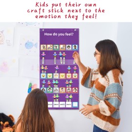 Boczif Emotions Feeling Pocket Chart, Express Your Feelings Classroom Chart with 24 Cards for Preschool Teacher, Daycare Decor, Social Emotional Learning Activities, Calm Down Corner Supplies (Purple)