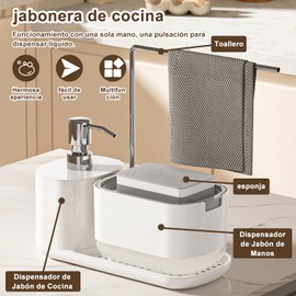 AMZYYDS jaboneras para cocina 4 en 1,Dispensador de Jabon Cocina,Dispensador Jabon Cocina,jabonera para cocina, jabonera cocina,con Toallero y Soporte de Esponja para Fregadero para Fregadero (blanco)