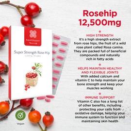 Healthspan Rose Hip 12,500mg (90 Tablets) | Supports Joint & Immune Health | Helps Maintain Flexible Joints | Added Vitamin C & Calcium | Fatty Acids | Flavonoids | Vegan