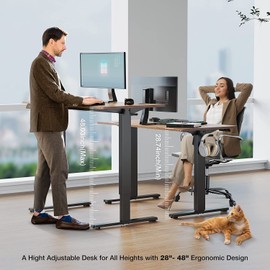 Standing Desk, 55 x 24 in Computer Desk Electric Height Adjustable Desk Home Office Desks Sit Stand up Desk Computer Table with Memory Controller/Headphone Hook, Rustic Brown