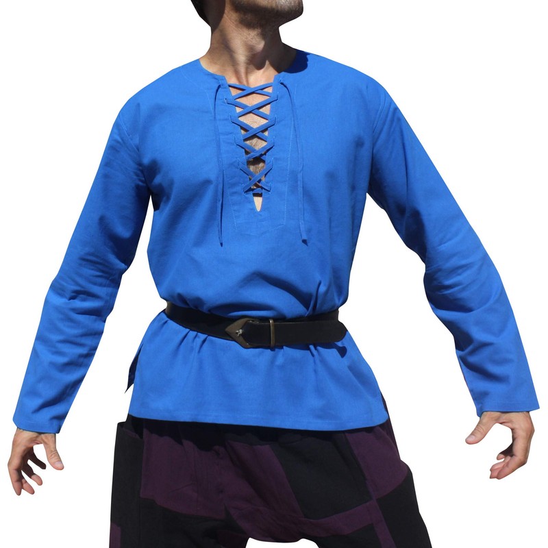Svenine Medieval Serf Groundsman - Camisa renacentista para hombre, cuello