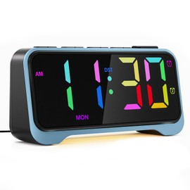 PPLEE Alarm Clocks for Bedrooms,10 Dynamic RGB Display with Large Number for Kids,Teens,Digital Dual Alarm Clock with Weekend/Weekday Mode, Bedside Clock with 2 Charger Ports, Night Light,Week Display