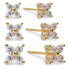 3 Pairs Gold Stud Earrings for Women,Tiny Flower Stud Earrings Small,Hypoallergenic Cubic Zirconia Helix Cartilage Earrings Piercing Piercing Sleeper Studs,3mm/4mm/5mm,Stack able Earrings Set