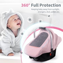 Baby Car Seat Cover, Original Carseat Covers with Adjustable Breathable Mesh Window & Pocket, Stretchy Infant Car Seat Canopy for Girls Boys, Kick-Proof Stroller Cover for All Seasons
