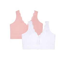 Fruit of the Loom Women's Full Coverage Wireless Cotton Bralette, Blushing Rose/White