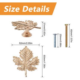 MOROBOR 6Pcs Maple Leaf Gold Knobs Gold Leaf Drawer Knob Zinc Alloy Single Hole Door Handle Creative Drawer Knobs for Wardrobe Cupboard Closets Cupboard