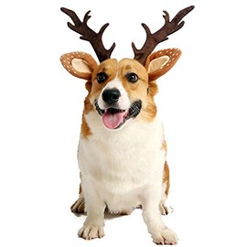 Impoosy Pet Deer Costume Hat Merry Christmas Dog Antlers Headbands Elastic Band Adjustable Reindeer Cap Hair Headwear Accessories (Medium)