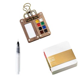Kazeori Watercolor Kit, Mini Wooden Watercolor Sketchbook Kit Travel Kit Travel Palette Set for Mini, Artist, Students, Painters