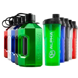 Alpha Designs | 2 Litre Water Bottle (2400ml) + Protein Shaker (1l) Gym Bundle | Father's Day Gift | Green