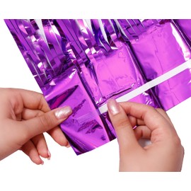 1 Piece Metallic Tinsel Foil Fringe Curtain, Shiny Hanging Streamers, Long Strands Decoration, Colourful Sparkle, Photo Booth Backdrop (Purple, 1m Width x 2m Height)