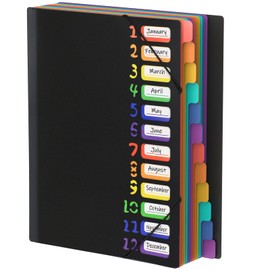 HABGP 24 Plastic Folders with Multi Pockets, 12 Colors, Office Organizer with 12 Tab Dividers, Letter Size School Supplies