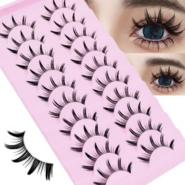 10 Pairs Anime Cosplay Lashes – 16mm Spiky Manga Style False Eyelashes – With CLear lash band Lightweight Reusable Natural Look by AUGENLI (A7)