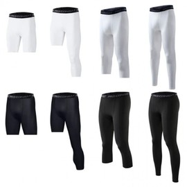 Men's Quick-Dry Compression 3/4 Yoga Leggings for Summer Fitness & Sports Basketball Left 7 Points Right 5 Points White+XXXL 5ea