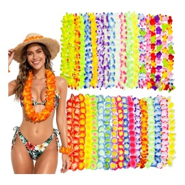 50 Collares Hawaiano Flores Fiesta Boda Xv Años Eventos Neón