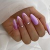 24Pcs French Tip Press on Nails Purple Fake Nails Almond