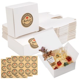 Pack of 30 White Small Boxes 7 x 7 x 3 cm Folding Kraft Paper Box, Mini Gift Box with 36 Stickers, Gift Box Packaging Box for Birthday, Wedding
