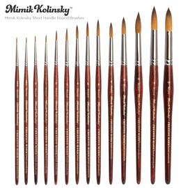 Creative Mark Mimik Kolinsky Synthetic Sable Paint Brush- Short Handle, Long Bristle Kolinsky Brushes with Resilient Synthetic Fiber for Oil, Watercolor and Acrylic - Round Size #8
