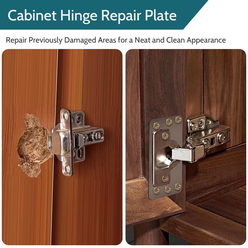 8 Pieces Cabinet Hinge Repair Plate with Screws, Stainless Steel