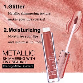 Metallic Shine Glitter Lipstick, Metallic Lipstick Glitter Lipgloss Lightweight Soft Lip Gloss Waterproof Non-Stick Cup Matte Lipsticks For Women Long Lasting Glitter Pink Lipstick Gift