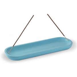 Incense Holder or Insense Stick Holder, Modern Insence Burner for Sticks or Ash Catcher for Home Décor, Handmade Wooden Incense Tray Trough for Sticks, Mango Wood, Blue