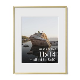 HAUS AND HUES 11x14 Picture Frame with Real Glass & Gold Premium-Grade Metal Matted to 8x10 - Aluminum 11x14 Picture Frame - Includes Hanging Kit - Ideal for Home, Office (11x14 in, Gold)