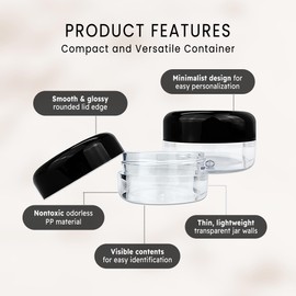 Beauticom (Quantity: 6 Pieces) 15G/15ML (0.5oz) Round Clear Jar with Black Lids for Scrubs, Oils, Toner, Salves, Creams, Lotions, Makeup Samples, Lip Balms - BPA Free