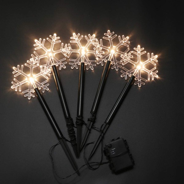 Uonlytech 5 Pack Christmas Snowflake Garden Lights Snowflake Stake Lights Battery Operated Snowflake Lights Outdoor Waterproof Christmas Decorative Ground Lights for Patio Walkway Yard Lawn
