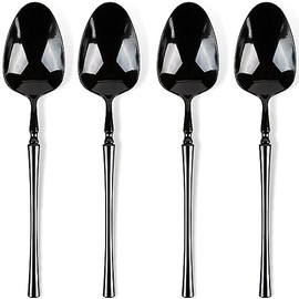 Infinity Flatware Black Disposable Teaspoons - 32 Count | Posh Premium Plastic Cutlery for Special Occasions