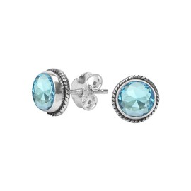 Blue Topaz Stone Stud Post Earrings, 925 Sterling Silver Gemstone Earring 6 MM Round Girls Women Gift