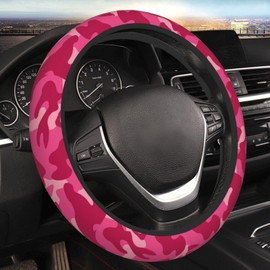 Pink Camo Pattern Steering Wheel Cover for Women Men Girls Car Accessories Decor Anti-Slip Neoprene Auto Steering Wheel Covers Protector Universal 15 Inch