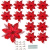 Leixi 16pcs Christmas Poinsettia Artificial Flowers, Red, 5.5" Glitter