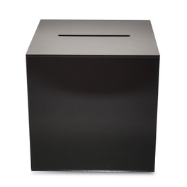 Source One Premium Acrylic Cube Donation Box with Deluxe Rear Open Door and Cam Lock Suggestion Box (12 Inch, Black)