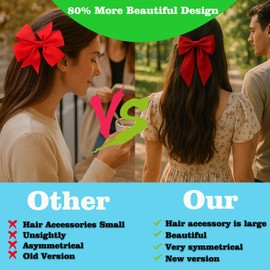 4PCS Large Satin Hair Bows Clips – Extra Large Long Tail Bow Hair Accessories for Girls & Women Oversized large girls hair bows alligator clip set cheerleading, weddings, parties, and daily wear