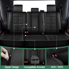 YORKNEIC Car Seat Cover Fit for Ford F150 2009-2024 2025 & F250/F350/F450 2017-2024 2025 Faux Leather Truck Seat Covers Full Set Airbag Compatible Car Cushion(Black)