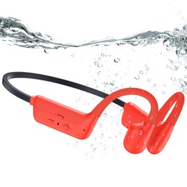 KOPIDOE Swimming Headphones, IP68 Waterproof Bone Conduction Headphones with 32GB Memory, Bluetooth 5.4 Open Earphones, Wireless Underwater Earbuds for Swimming, Running, Sports（Orange）