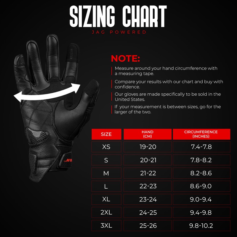 J.A.G. Leather Motorcycle Gloves for Men - Carbon Fiber Knuckle