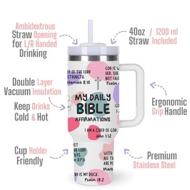 My Daily Bible Affirmations 40oz Tumbler Gifts.40oz Religious Tumbler with Handle.Faith Gifts Christian Gifts for Women.Bible Verse Gifts.Spiritual Encouragement Inspirational Gifts for Women.