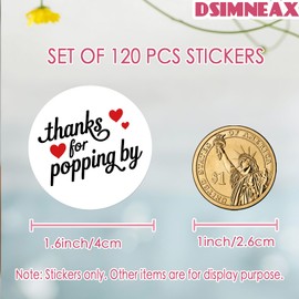 Thanks For Popping By Gift Popcorn Favor Stickers With Red Heart - 120 Pcs 1.6 Inch Round Stickers for Bridal Shower, Wedding, Birthday Party & More