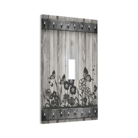 Lhdlnn Grey Barn Door Wood Light Switch Cover Decorative Rustic Farmhouse Gray Floral Butterfly Single Toggle Wall Plate 1 Gang Electrical Switchcover Faceplate for Bathroom Kitchen Bedroom 5" x 3"