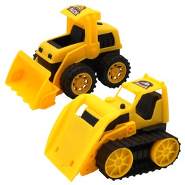 HOVUK 2x Plastic Construction Vehicle Toys- Wheeled Loader and Bulldozer, 16cm Truck Toys, Real Working Parts, Perfect Indoor/Outdoor Play for 2-Year+ Old Boys & Girls