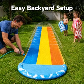 Outdoor Water Slide for Kids - Ultra-Wide 3-Lane PVC Slide with Sprinklers & Splash Pool for Summer Lawn Fun